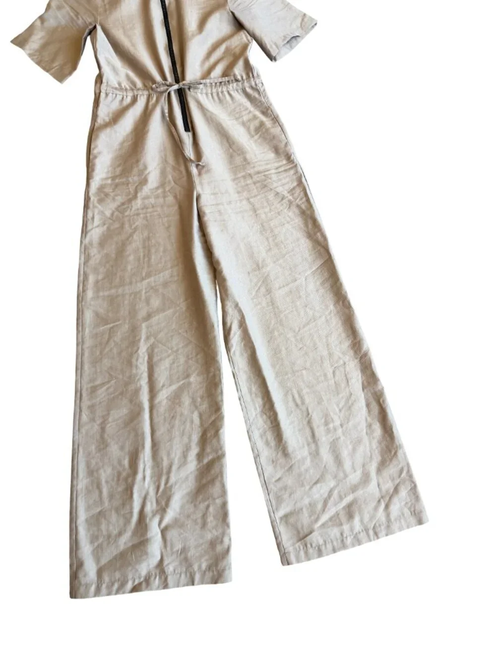 Topshop Utility Zip Jumpsuit Neutral Beige One-Piece Wide Leg Size 4 Women's